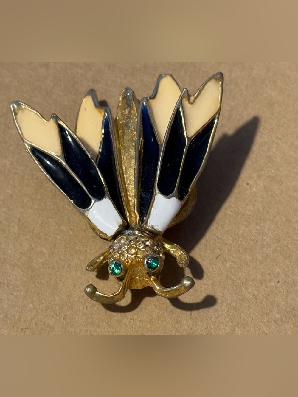 Vintage Pauline Rader Gold Bee Pin with Blue, White & Green Enamel Rare!